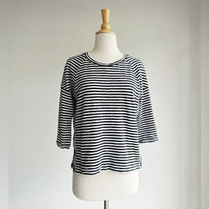 MADEWELL | Navy Striped Oversized Side Button Tee | XS